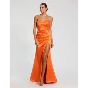 Mac Duggal Orange strapless high slit gown Dress Size 8 Style 11653 $338